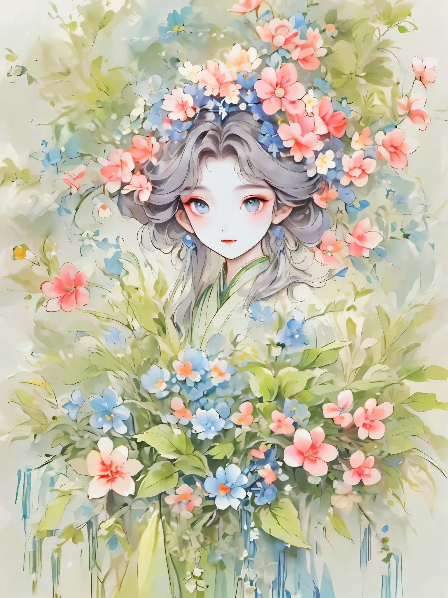 （detailed，high quality）beautiful portrait，garden scene，Art with coloring book page effect。The background should be completely white，And only the outline of the object should be visible。Artwork should have a line art style，Similar coloring book。It should have a mandala with natural decoration。The overall artwork should have a clean line art style，Similar to color book pages。Inspired by the brushwork of Alphonse Mucha，Back to Back，Decorated in Art Nouveau style。Ensures perfect detail and realistic appearance。The subject of the artwork should be gray hair，The outline of the hair is just right，rather than full。
