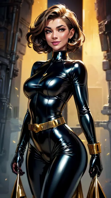 (best quality, 8k, masterpiece, ultra-detailed),super hero woman 32 years-old,black short hair,beautiful detailed face, big eyel...