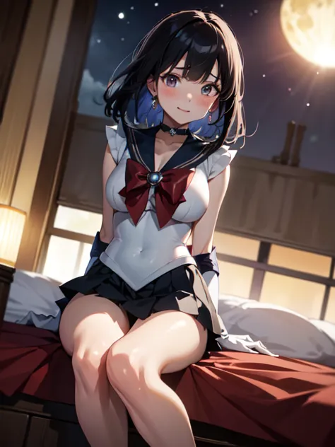 master piece,best quality,ultra detailed,8k,
ambient light,realistic skin,glossy skin,
（sailor_saturn）、
（lie on bed：1.2）、（lookin...