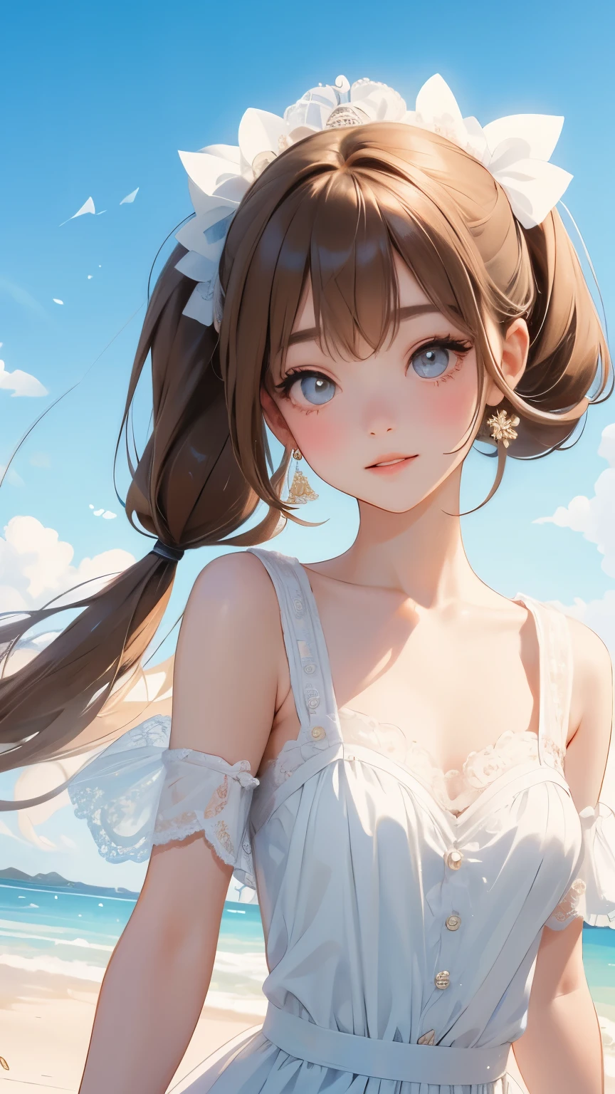 (high quality,masterpiece,4k,8k),one girl,cute girl,Cute face、Big eyes、Thin lips、Small breasts、Beautiful collarbone、Slender figure、Curvaceous、Sophisticated atmosphere、Brown twin tails、A kind smile、Dense skin、Depth of written boundary、Lolita、naked:1.6、Anatomically correct、Beautiful eyes、3/4 Angles
