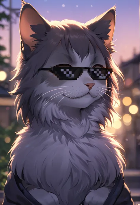 incrsxldealwithit,sonnenbrille, anime-serie, katze, nachmittag, dusk, bokeh, smug,