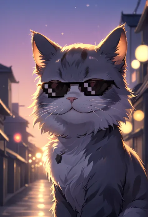 incrsxldealwithit,sonnenbrille, anime-serie, katze, nachmittag, dusk, bokeh, smug,