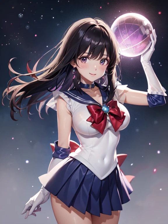 master piece,best quality,ultra detailed,8k,
ambient light,realistic skin,glossy skin,cute,
（sailor_saturn）、Trapped in a giant crystal ball、
（the body is very wet：1.5）、Glossy lips、Slightly emphasize the lower lip、blush、smile、emphasizing the cleavage、
Fantastic night sky、full moon、Aurora