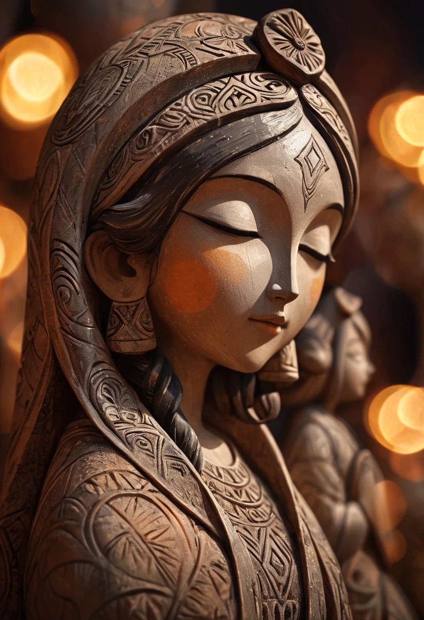 A close up of a statue of a woman with a candle in the background - SeaArt  AI