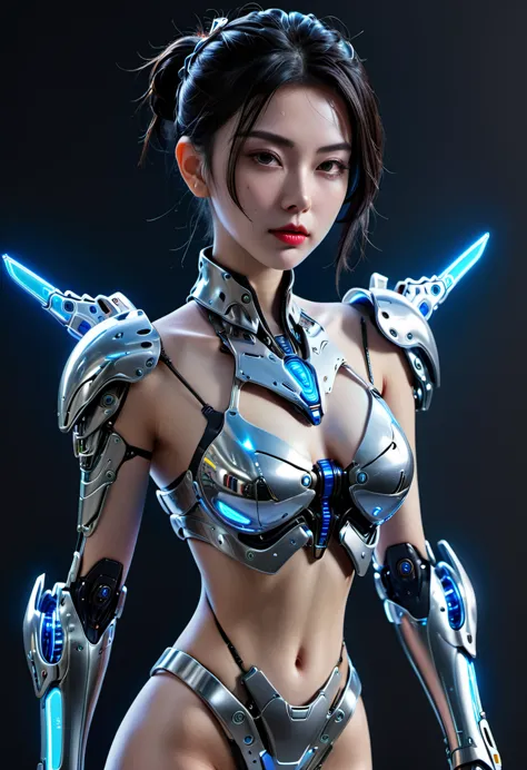 top quality, masterpiece, ultra high resolution, (photorealistic: 1.4), raw photo, 1 cyberpunk girl, glossy skin, 1 mechanical g...