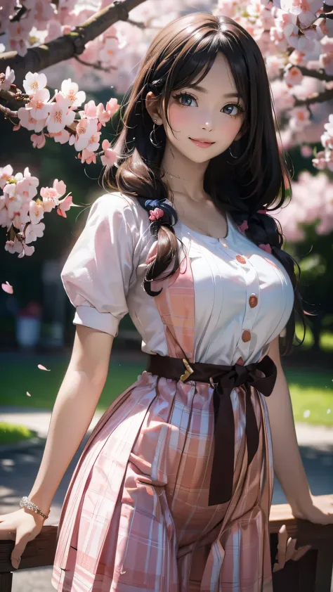A park where cherry blossoms dance,high school girl,(random pose),(random hairstyle),(Highest image quality,(8K), Ultra-realisti...
