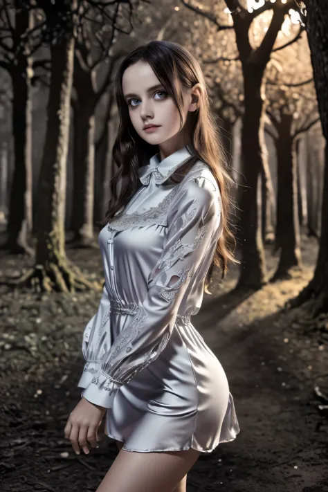 ((Super detailed,ultra high resolution,detailed background)),ancient city,dark forest at night,spooky,Chill,Inspiration,1 girl,w...