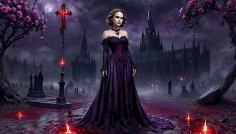 (Natalie Portman) , （Messenger from hell：1.4），cross，a giant Blood-sucking ghost，View of sickle from below，hell，magma，flame，（purp...
