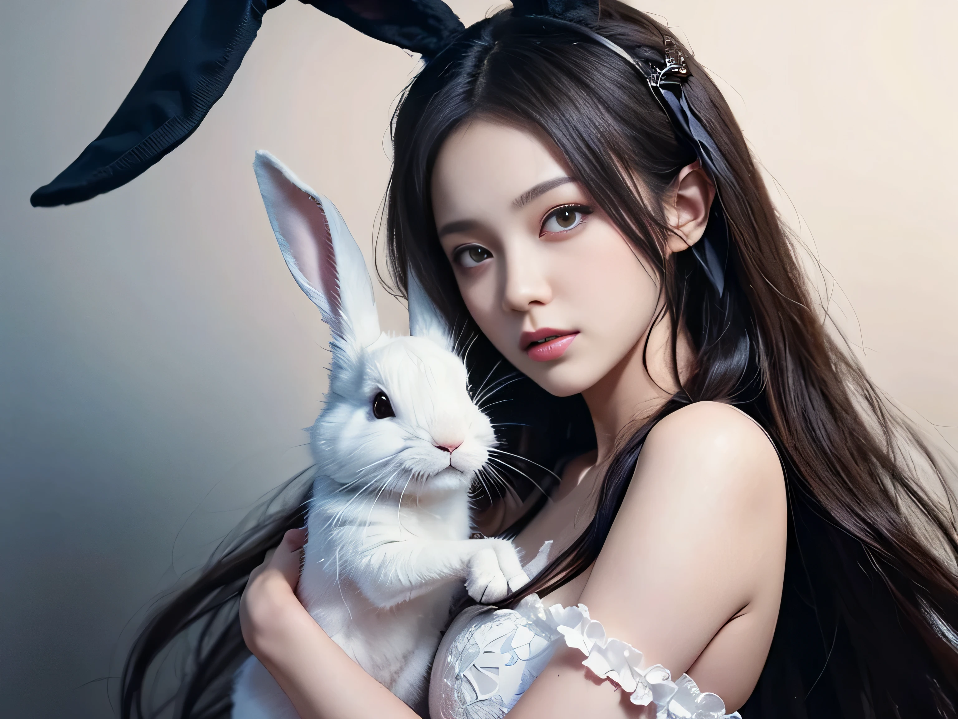 anime girl with bunny ears holding a white rabbit in her arms, artist artgerm i and wlop, art of wlop, wlop and ross tran, artgerm and wlop, artgerm. anime illustration, art of wlop and greg rutkowski, neoartcore and charlie bowater, artgerm and rossdraws