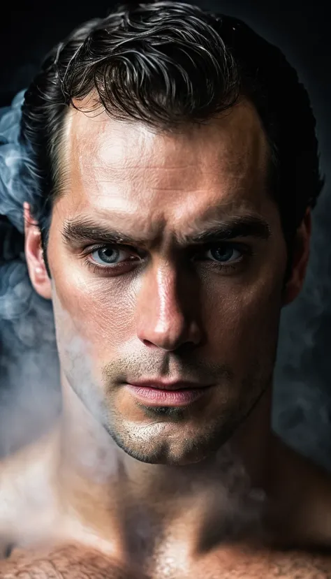 photo raw portrait handsome, henry cavill super man, piercing gaze,  high quality textures, high quality shadows, high detail, b...