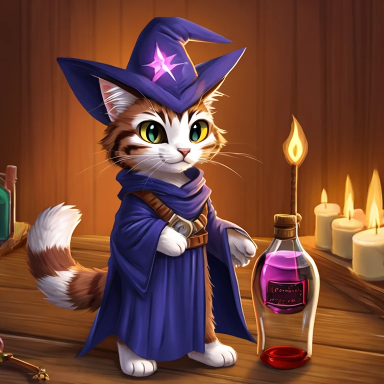 cute kitty, cat, wizard, cat wizard, wizard cap, wizard hat, wizard cloak, cat with wand, wizard wand, cat with potion, potion belt, cat icon