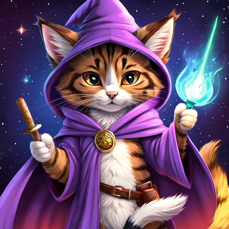 cute kitty, cat, wizard, cat wizard, wizard cap, wizard hat, wizard cloak, cat with wand, wizard wand, cat with potion, potion belt, cat icon