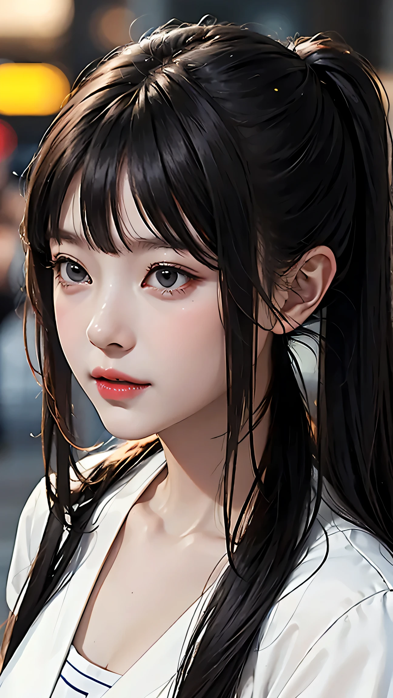 masterpiece, highest quality, Fu Tao V4, One girl, alone, blush, Twin tails, Long Hair, ((Streetwear)), Outdoor, night, Movie Posters, Extremely detailed 8K, Smooth, High resolution, super high quality, Cinema Lighting, Ambient Occlusion, hd, 2k, 4K, 8k, 16k, Detailed face, Perfect composition, , Atmospheric lighting, Very sexy, 