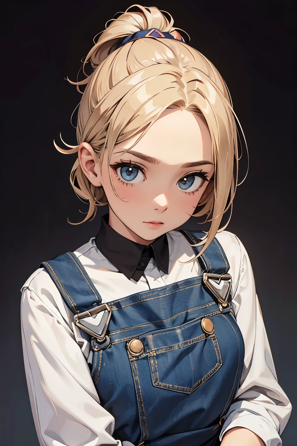 detailed face and skin texture, beautfull woman, medium blonde hair, overalls