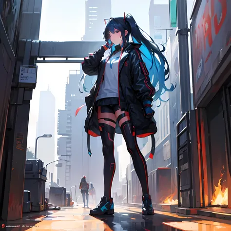 masterpiece,(High quality1.3),Future City,cyber punk,Giant,bike,high tech,(long hair girl)