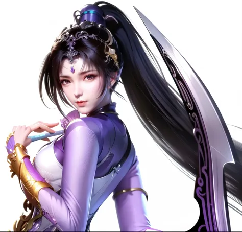 a close up of a woman in a purple outfit holding a sword, katana zero video game character, full body xianxia, heise jinyao, xia...