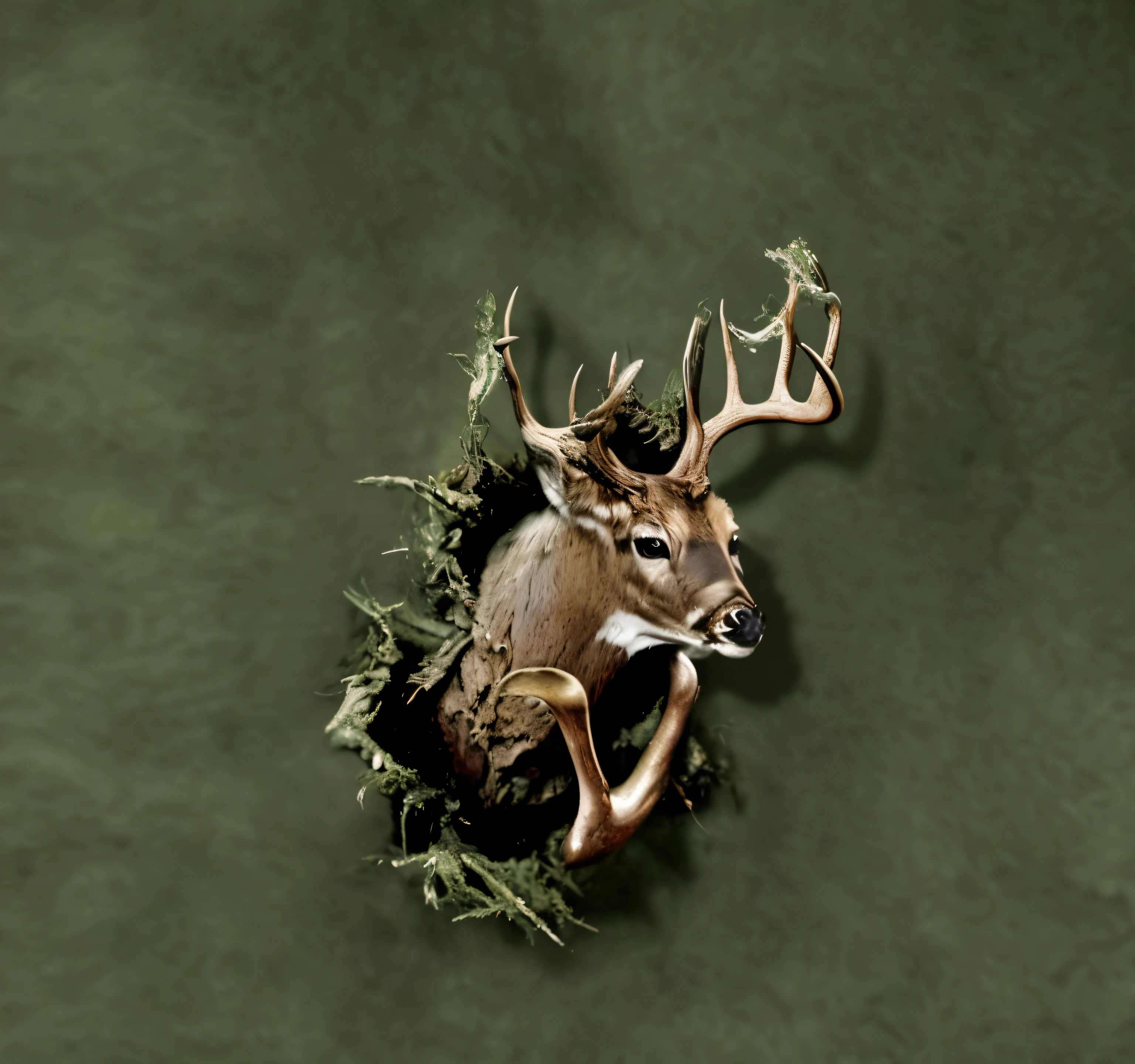 Big deer head，Bois dans un trou dans le sol, profondeur incroyable, digital art animal photo, tir central, surrealist, auteur：Darrell Ritchie, un tir extraordinaire, illustration de la faune, objectif le plus large, cerf anthropomorphe, Tirez de haut en bas, une photographie primée, auteur：Robert Childress, une superbe photo, Tirez de haut en bas, rendu artistique