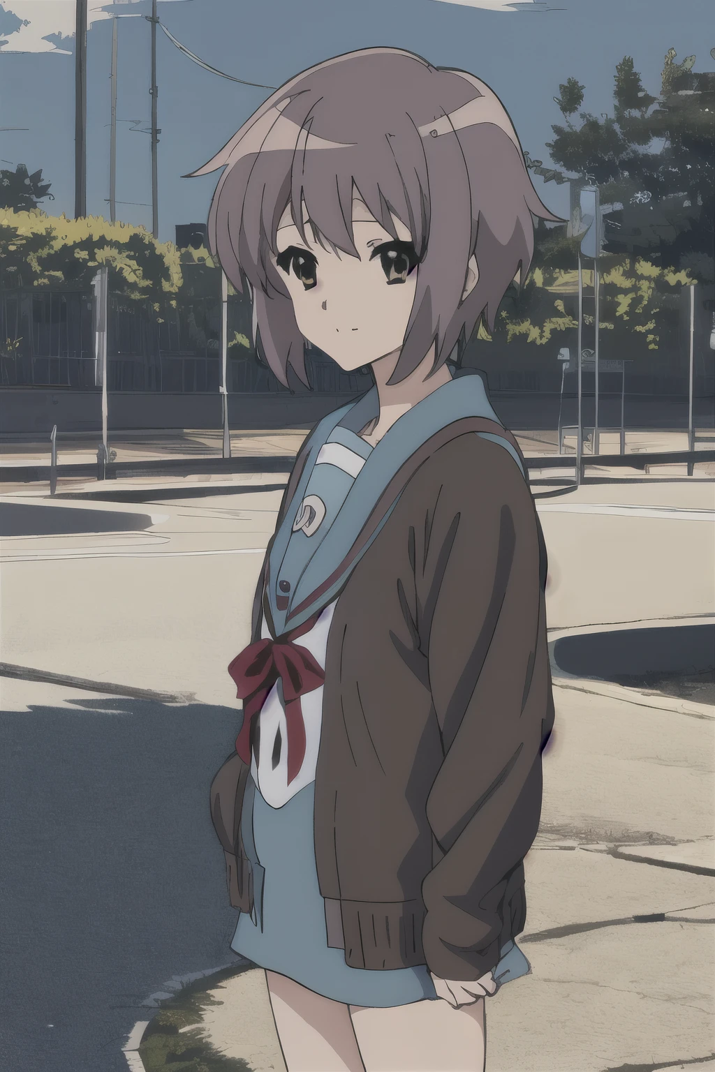 masterpiece, best quality, high resolution,
cowboy shot, anime coloring,(Pavement and Snowscape:1.2)
kyoani haruhi style, cinematic,
,kyoani haruhi style, 1girl, solo, yuki nagato, nagato yuki,nagato yuki \(The SUZUMIYA HARUHI\), kita high , short hair, , blue sailor collar, sailor collar, serafuku, cardigan, purple hair, bangs, brown eyes, anime coloring, small breasts, ((masterpiece)), 