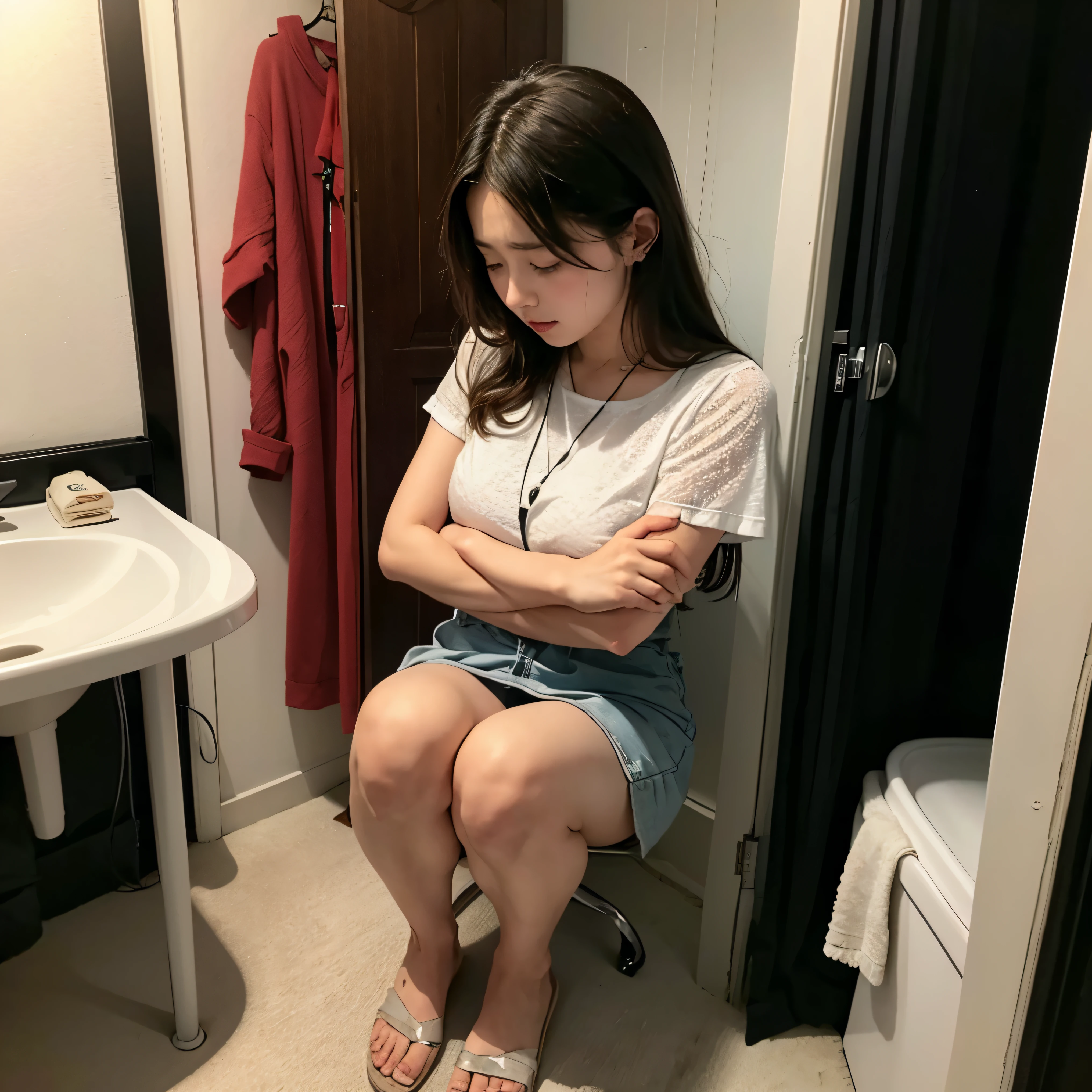 Beautiful woman peeing、A look of shame