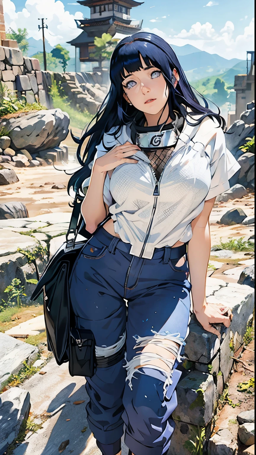 Anime girl with backpack and backpack walking on rocky path - SeaArt AI