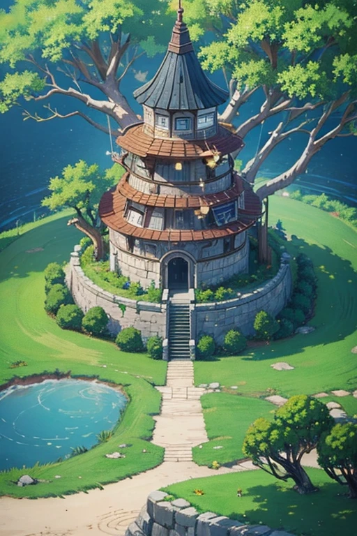 fantasy world, estilo isekai de anime, aldea en las montaras, estilo pixel art