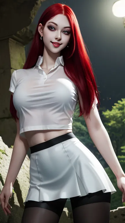 ultra realistic, 16k, best quality, high resolution, erotic, 1 girl, 18 years old, long red hair, sexy eyes look, pale white ski...