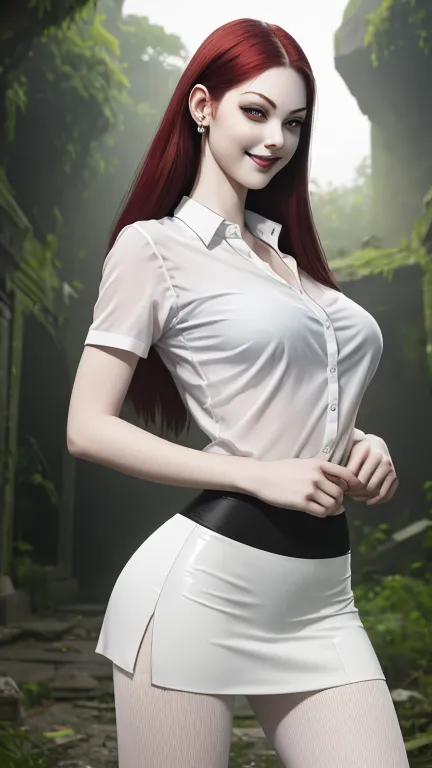 Ultra realistic, 16k, best quality, high resolution, erotic, 1 girl, 18 years old, long red hair, sexy eyes look, pale white ski...