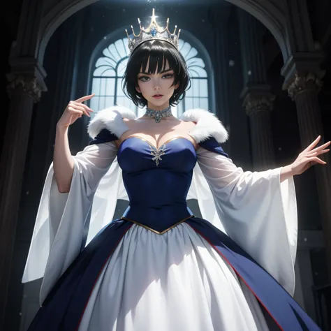 Anime artwork is clear and detailed，Presenting a movie-like image of the Snow Queen, 15th century，15th century，Fubuki dressed as...