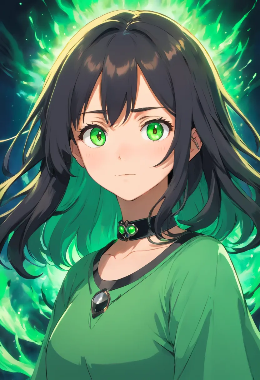 anime girl with black hair green eyes and bangs covering one - SeaArt Al -  бесплатный генератор искусства ИИ