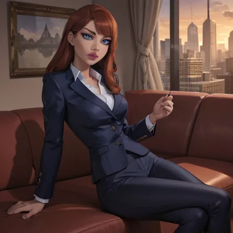 (masterpiece, high quality) woman, formal business suit, shirt, pants, solo , looking at viewer, perfect face, suits navy blue, ...