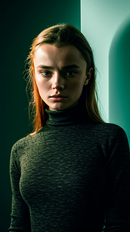 A stunning intricate full color portrait of (sks woman:1), wearing a black turtleneck, epic character composition, by ilya kuvshinov, alessio albi, Sadie sink, sharp focus, glowing lighting, subsurface scattering, f2, 35mm, film grain, 