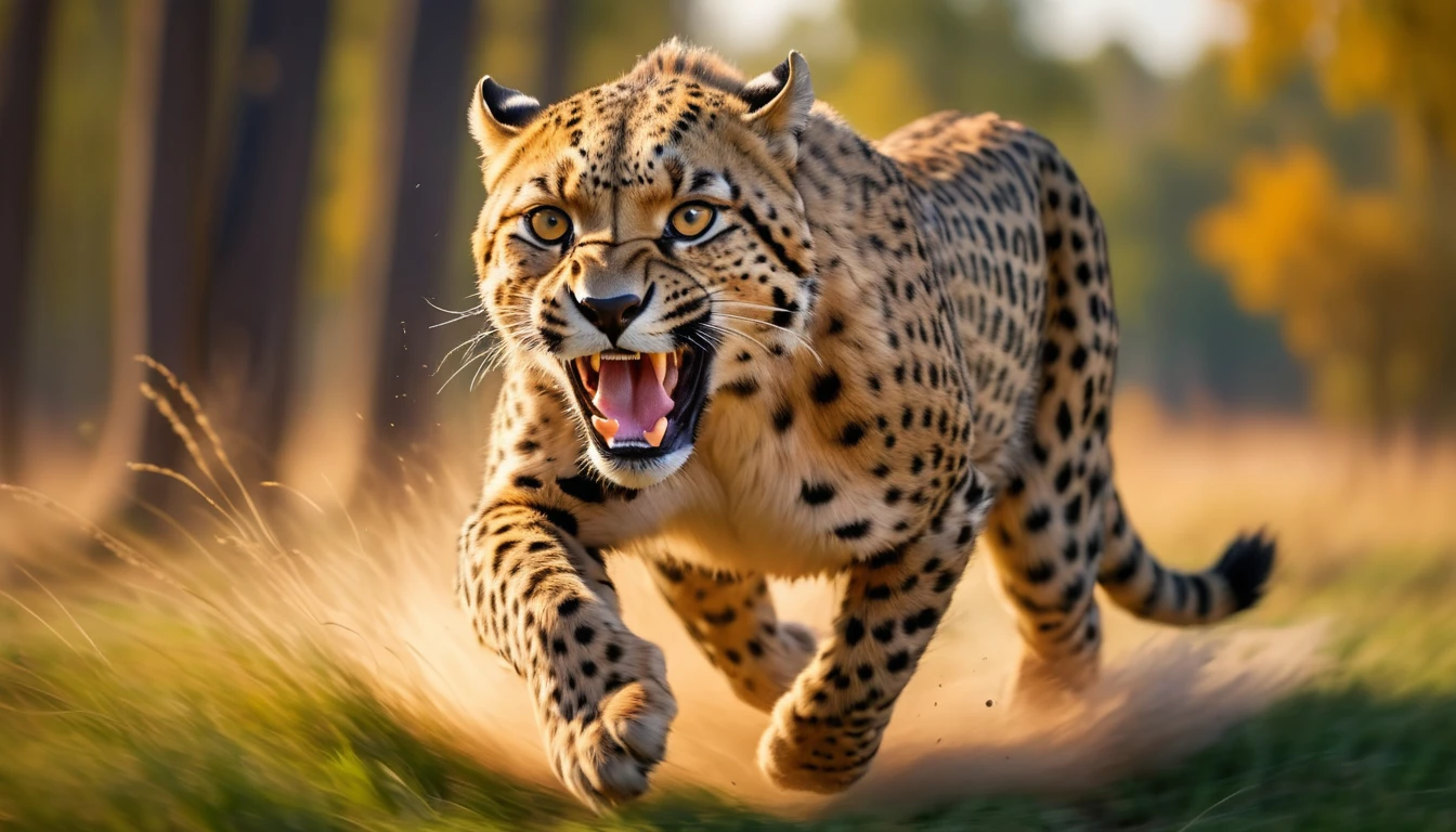 (best quality,4k,8k,highres,masterpiece:1.2),(motion blur:1.5), ultra-detailed,(realistic,photorealistic,photo-realistic:1.37),(profile shot:1.5),Gepard,painting,wild run, run very fast,motion blurred background,(motion blur shows the speed at which gepard run), detailed fur texture,motion blurred scenery,  motion blured lines, immersive motion blured forest environment.