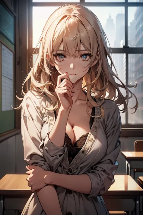 There is a strong sense of freshness and freshness,girl with,((serafuku)),  ‎Classroom, sunlights, window, see the beholder, Fac...