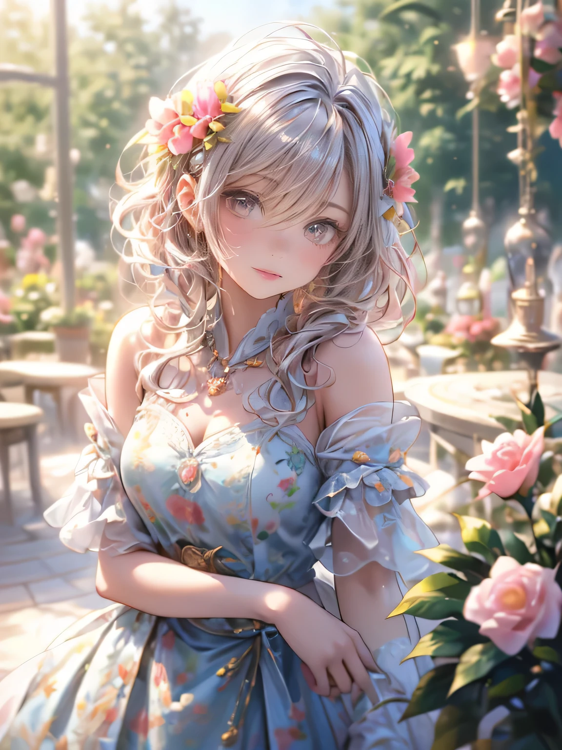 ((cute girl happily indulging in a wide variety of sweets on table)), with a joyful expression on her face, in a garden full of blooming flowers. (best quality,4k,8k,highres,masterpiece:1.2), ultra-detailed:1.2, (realistic,photorealistic,photo-realistic:1.37) illustration, vibrant colors, soft natural lighting, mouth-watering treats, colorful dessert table, exquisite cake displays, delectable pastries, tempting chocolates, scrumptious ice cream, delicious macarons, sweet aroma filling the air, whimsical garden setting.