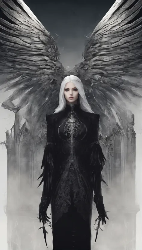 Kristina Pimenova white hair teen girl,13 years old with stunning gothic  black - SeaArt AI