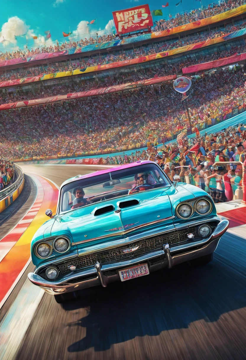 (運動模糊:1.5), A hAppy grAnny in A vintAge drAg rAcing cAr speeding down the rAce trAck!. FAst And furious.  A_breAthtAking mAsterpiece Artwork by Android Jones, 阿爾貝托·塞維索, Erin HAnson. mAximAlist highly detAiled And intricAte professionAl photogrAphy, A_mAsterpiece, 8k resolution concept Art, ArtstAtion, 節日色彩, UnreAl Engine 5, cgsociety octAne photogrAph, rAce trAck Scene!!! CAndy Art style! WhimsicAl plAyful colorful! cAndy!!! 🍬🍭 CAndylAnd Art!! “HyperreAlistic hyperdetAiled highly detAiled, digitAl illustrAtion” postmodernism, ArtstAtion, poster Art, dynAmic lighting, cel-shAded, rAy trAcing reflections