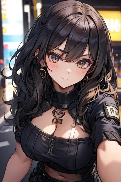 a 17yo girl, (kawaii,cute:1.1),(detailed beautiful face:1.3),(detailed beautiful brown eyes),big , cleavage,Beautiful lighting,face light、(Close-up light on chest:1.3)、anime girl risque outfit yet cover skin, posing for photoshoot, masterpiece, best quality, high quality, wearing sunglasses near nose, one eye open, (with sparkling eyes and a contagious smile),looking at viewer,
