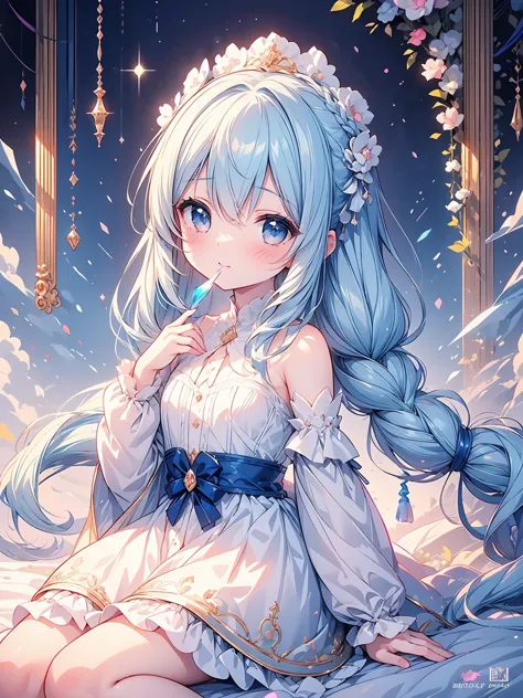 Masterpiece, best quality, extremely detailed, (illustration, official art: 1.1), 1 girl, ((light blue hair))), light blue hair,...