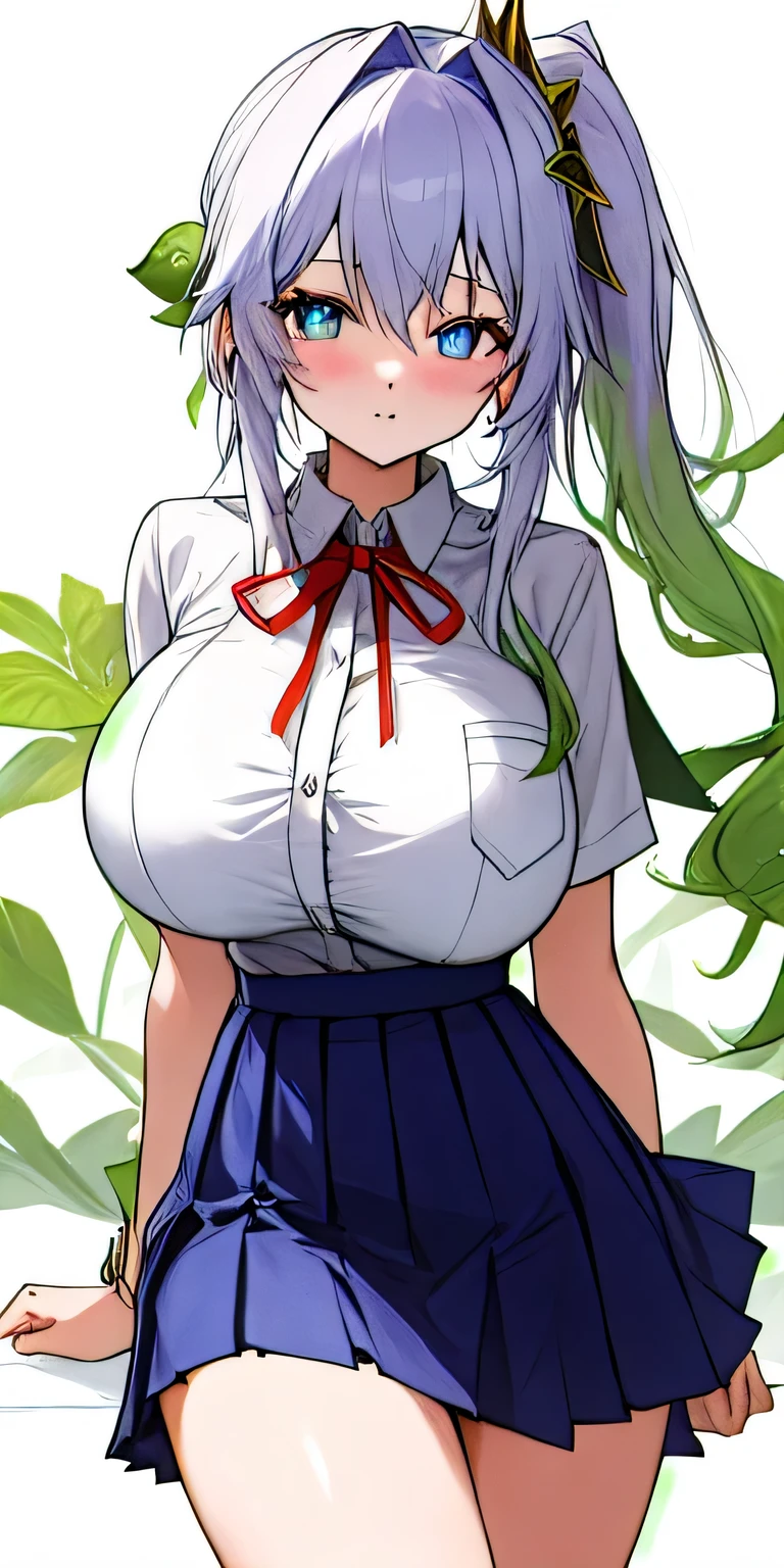 Soro Asuka, huge_breast, permanent, Solitary, White_shirt_blue_pause_skirt_School__Red_ribbon, masterpiece, best quality, Delicate face, Delicate eyes, high resolution,