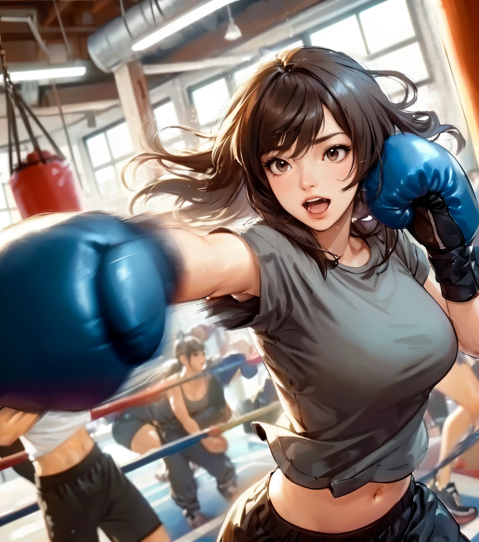 Anime girl with boxing gloves in a boxing ring - SeaArt AI