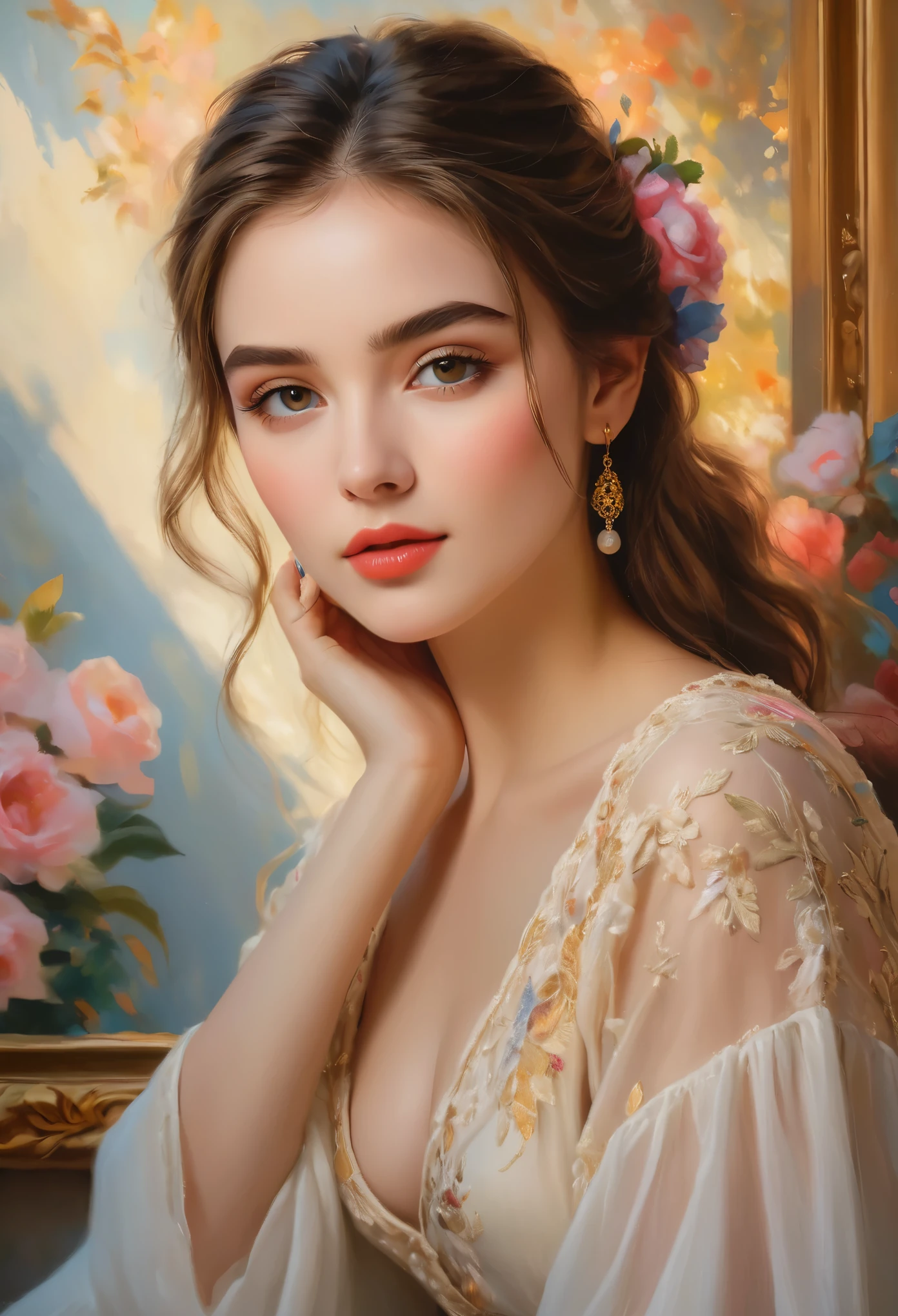 (best quality,4k,8k,highres,masterpiece:1.2),ultra-detailed,(realistic,photorealistic,photo-realistic:1.37),impressionism,nude,model,girl,France,atelier,charming,beautiful detailed eyes,beautiful detailed lips,extremely detailed eyes and face,longeyelashes,elegant,painting,canvas,artist,palette,brushstrokes,soft colors,soft lighting,studio,artwork,subtle brushwork,graceful pose,artistic perspective,serene atmosphere,vibrant colors,impressionistic style,textured background,spontaneous strokes,dappled light,play of light and shadow,airy brushstrokes,impressionist techniques,romantic ambiance,vivid expression,dreamy,ethereal,graceful movement,delicate contours,whispered details,subtle gradients,radiant skin tones,impressionistic artistry,endless inspiration