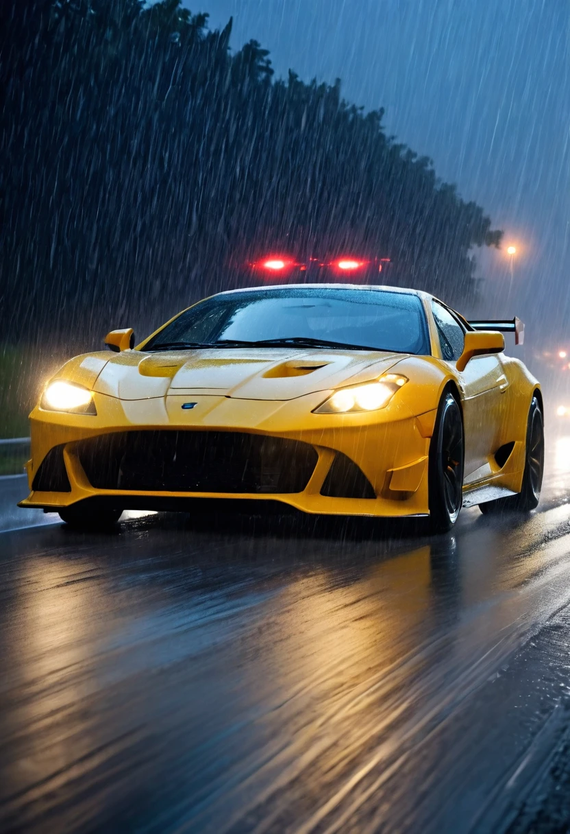 movie scene，Close-up，(Looking directly at the out-of-control car)，(A high-speed racing car is rushing towards the camera)，(Track on a rainy night:1.5)，it&#39;s foggy，Dazzling anamorphic lens flare，Dramatic Lighting，(high speed photography)，(Motion Blur:1.5)，Award-winning photography，fear and panic