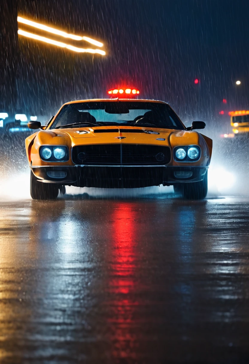 movie scene，Close-up，(Looking directly at the out-of-control car)，(A high-speed racing car is rushing towards the camera)，(Track on a rainy night:1.5)，it&#39;s foggy，Dazzling anamorphic lens flare，Dramatic Lighting，(high speed photography)，(Motion Blur:1.5)，Award-winning photography，fear and panic