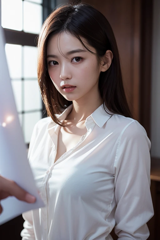 White shirt,One girl,highest quality,masterpiece,figure,Very delicate and beautiful,CG,Unity,8k wallpaper,wonderful,In detail,masterpiece,Official Art,Very detailed CG Unity 8k wallpaper,Incredibly absurd,Large file size,Very detailedな,High resolution,Very detailed,Beautiful detailed girl,Particles of light,Realistic,X-ray,Soft Light,from the front,