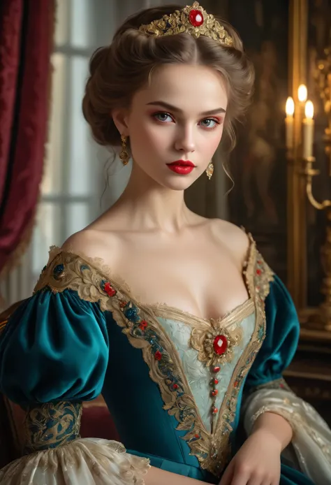 (highres,masterpiece:1.2),(realistic:1.37)A portrait of a Russian vampire girl in the 18th century with unparalleled beauty. She...