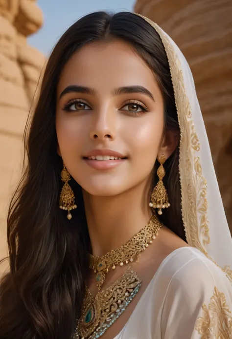 (ultra-detailed,photorealistic:1.37),(best quality,4k,8k,highres,masterpiece:1.2), This 16-year-old Saudi Arabian girl is a visi...