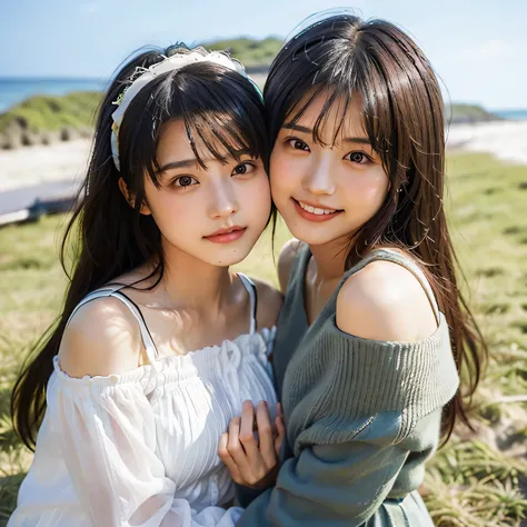 (8k、Raw photo、highest quality、masterpiece:1.2),(((Two Girls,duo,caress,At the Beach))),、Super detailed、Super Resolution、(Ultra-r...