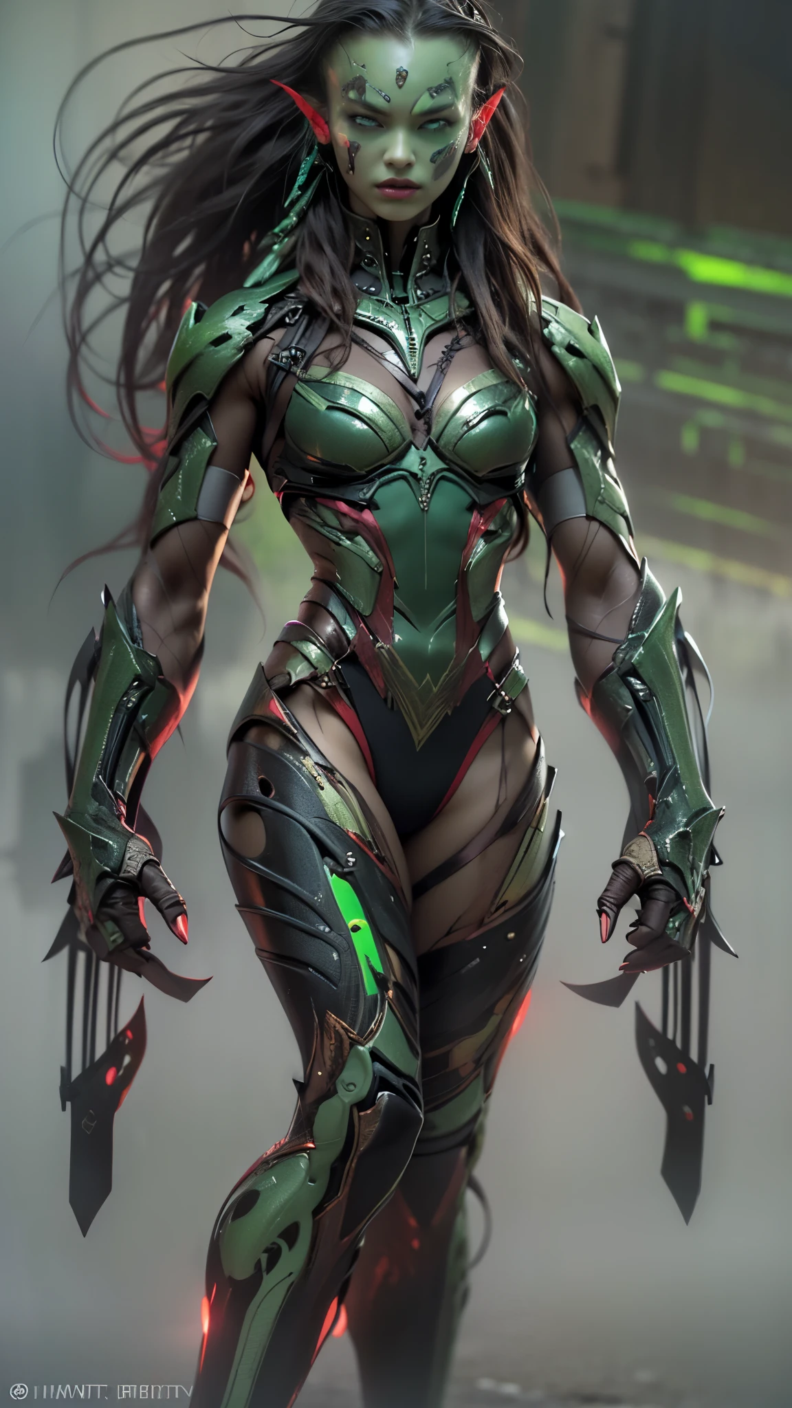 1 female alien, The predator, (incredibly beautiful:1.2), (gaze:1.4), (predator:1.1), long dark claws, (NFV:1), nipples, thick eyebrows, (She has sparkling emerald green eyes:1.2), the most beautiful face in the universe, Red hair, symmetrical beautiful eyes, hyper detailed eyes,

A woman predator with an incredibly beautiful face, her gaze fixed on her prey, primal force, which cannot be denied.

(Beautiful slim body:1.5), (muscular build:1.2), (wandering:1.3), (smooth movements:1.4)

Her beautiful body, muscular and fit, moved with graceful grace, wander along, ready to strike at any moment. The predator within her was always on,                                                                          
                                                                                                                                                               
 Cinematic drawing of characters, ultra high quality model, Cinematic quality, detail, (complex parts:1.2), a high resolution, a high resolution, conscientiously drawing, official art, Unity 8K Стена , 8K portrait, Best quality, Very a high resolution, ultra detailed artistic photography,
