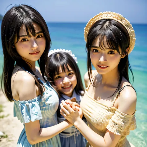 (8k、Raw photo、highest quality、masterpiece:1.2),(((Two Girls,duo,caress,At the Beach))),、Super detailed、Super Resolution、(Ultra-r...