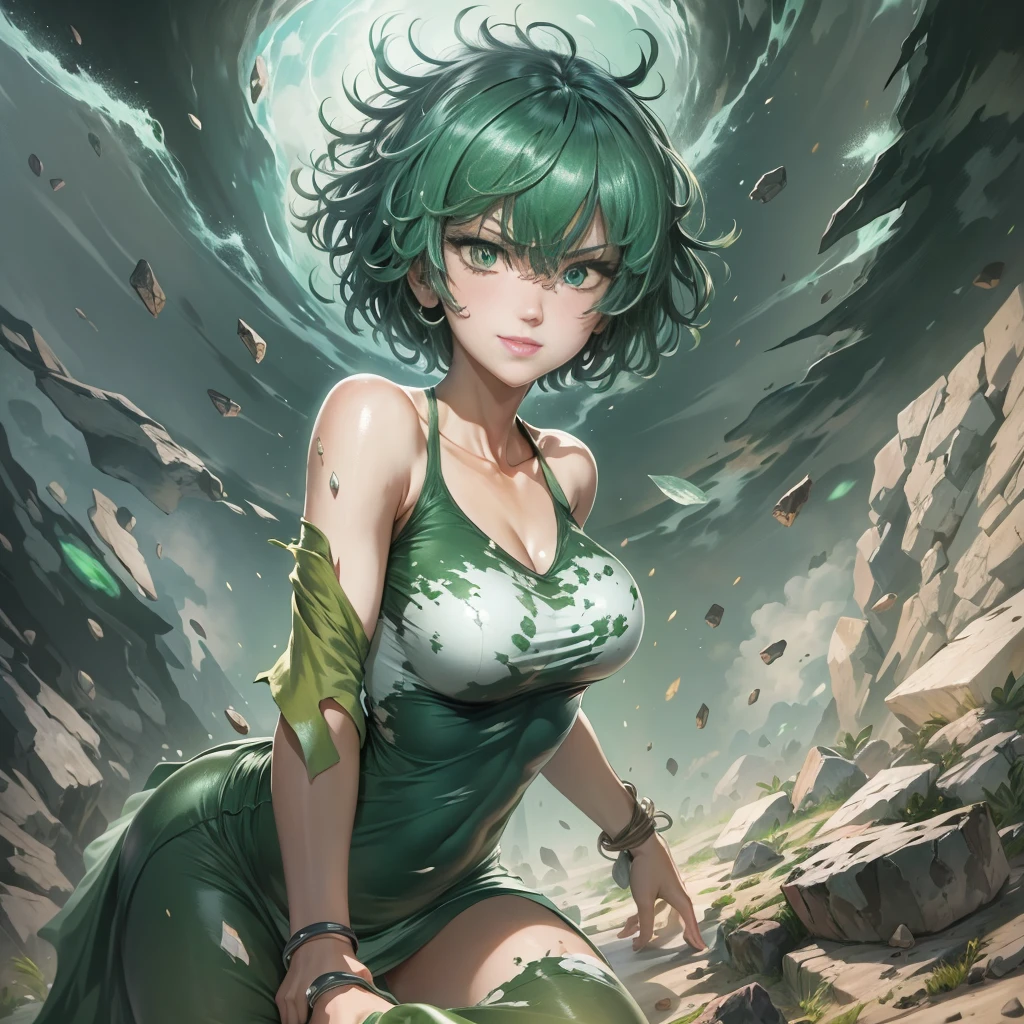 Anime art style, Fubuki from one punch man, green hair, white skin - SeaArt  AI